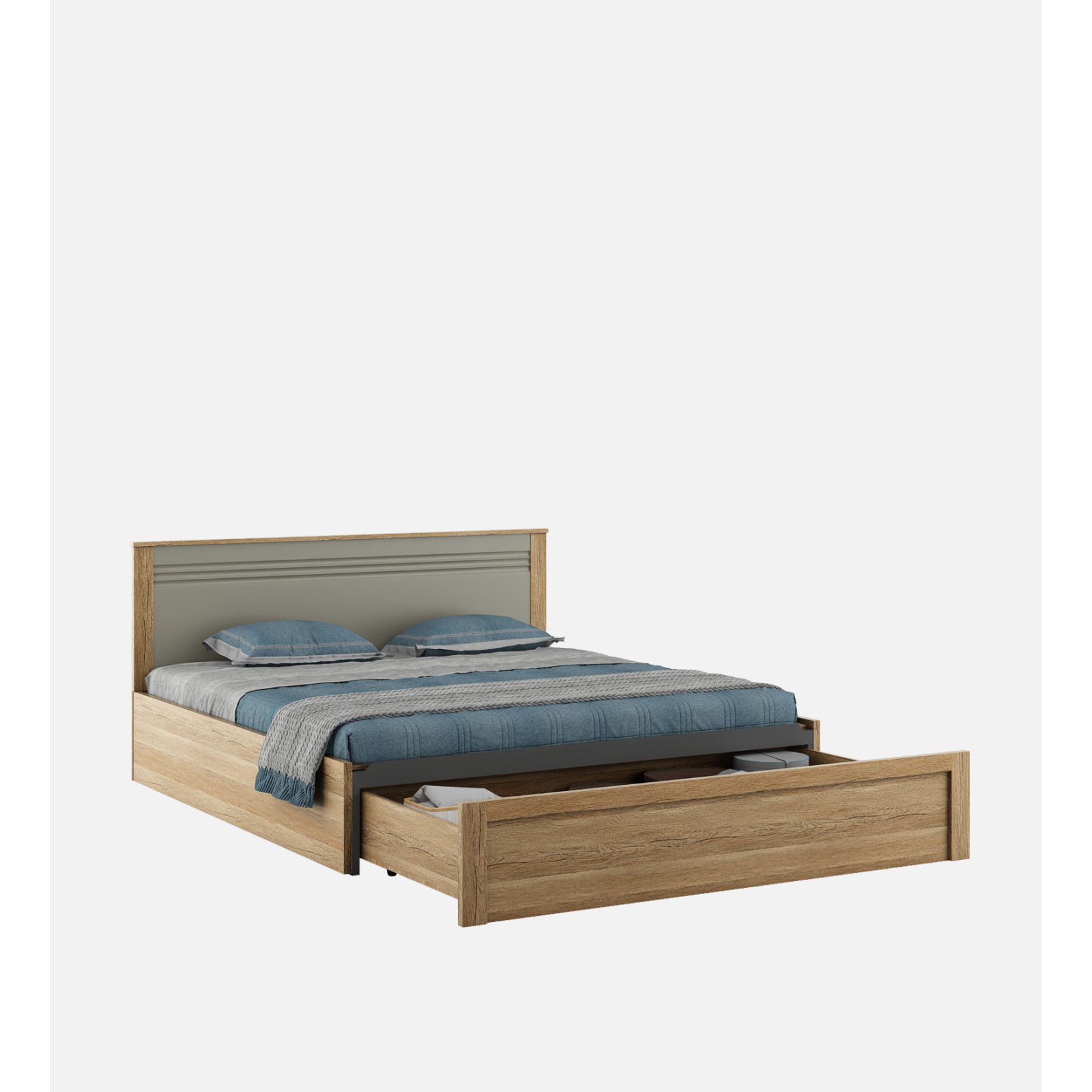 Nester King Bed Front Pull Out Storage - Sebastian Oak
